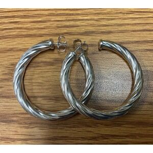 Sterling Silver Twisted Rope Hoop Earrings‎ Round Circular Bold Statement